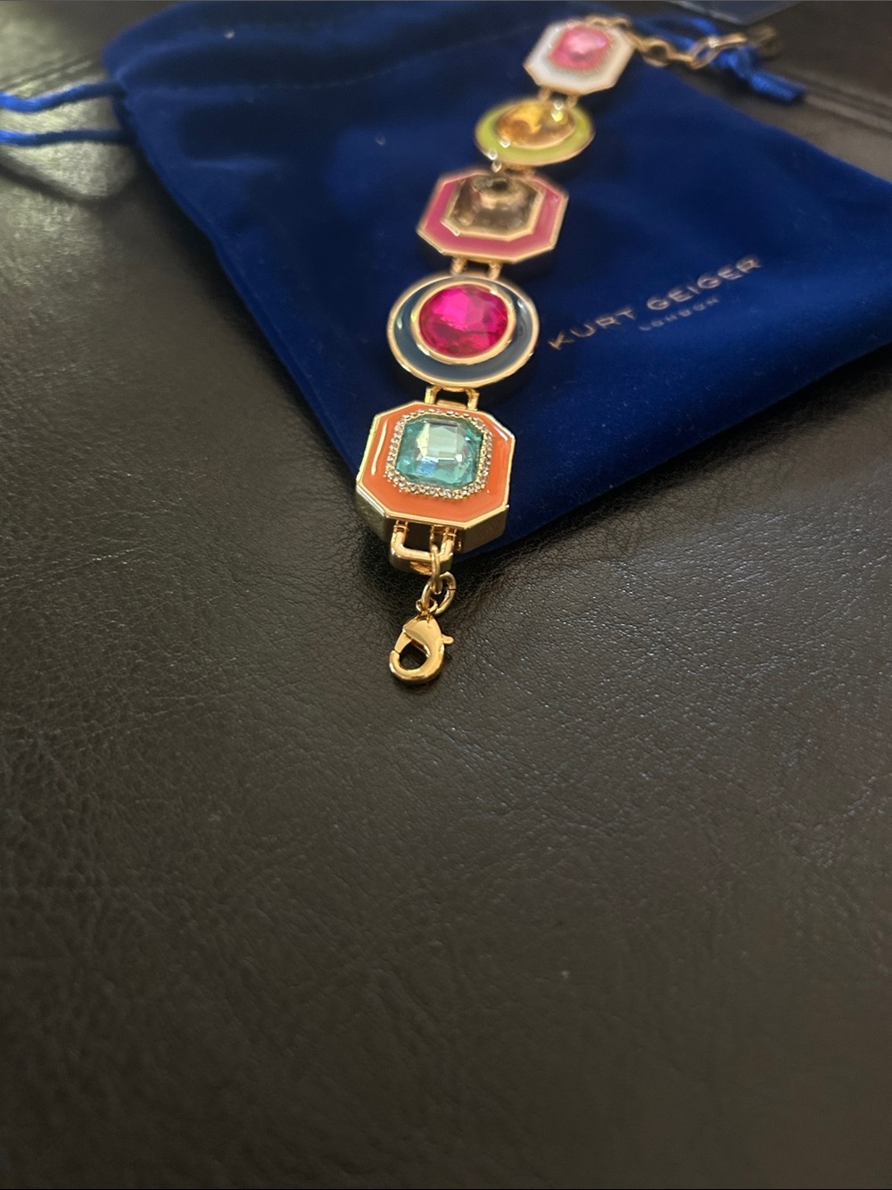 Kurt Geiger Gold-Tone Bracelet with Pink, Green, and Purple Stones - Picture 4 of 9